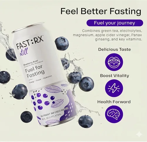 Miniatura 3 de FAST:RX Bebida de electrolitos en ayunas, hidratación sin azúcar, cero calorías con vitaminas y minerales, ayuno intermitente y ceto, arándanos