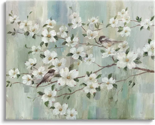 Miniatura 7 de Stupell Industries Delicadas flores de cerezo encaramadas pájaros pintura clásica flotante enmarcado arte de pared, diseño de Nan