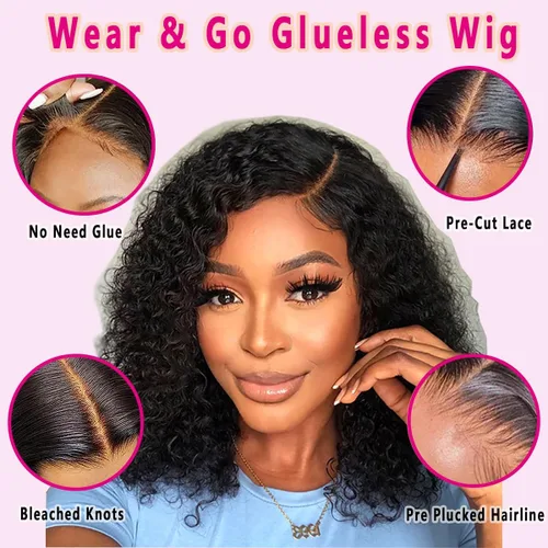 Miniatura 4 de Wear and Go Glueless Wigs Human Hair Pre Plucked Pre Cut 4x4 Lace Front Wigs for Black Women 180% Density Deep Wave Bob Wig Human Hair for Beginners
