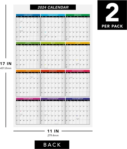 Miniatura 6 de Calendario de escritorio completo 2024 - Planificador de 12 meses de tamaño grande de 11 x 17" - Reversible vertical/horizontal de 2 caras - Impreso