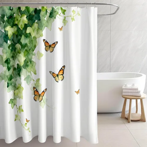 Cortina de ducha, tela impermeable para baño, cortinas decorativas para baño, hotel (cortina, hoja verde)
