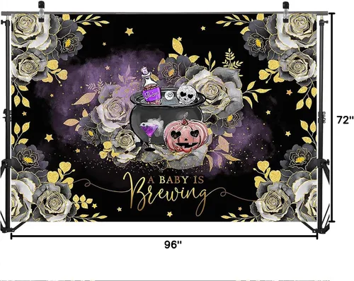 Miniatura 6 de Mocsicka Telón de fondo de Halloween para baby shower con texto en inglés «A Baby is Brewing Halloween», decoración de fiesta de baby shower, telón