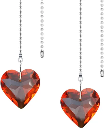Miniatura 12 de Extensor de cadena para ventilador de techo, paquete de 2 colgantes decorativos de prisma de corazón de cristal de 12 pulgadas con conectores de AB