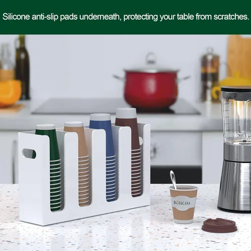 Miniatura 6 de Dispensador de Vasos de Café Desechables con Asas, Montaje en Encimera o Pared, Soporte para Vasos de Bebidas Calientes/Frías y Tapas - Organizador