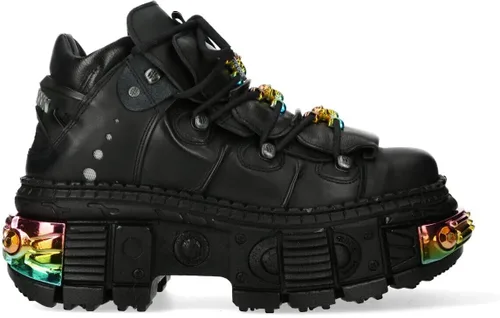 Miniatura 5 de New Rock Botas WALL106-S23 Mujer Metálico Negro Cuero Plataforma Gótica Botas
