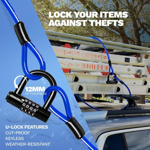 Miniatura 5 de DocksLocks Juego de candado de cable de seguridad (5' a 25') extremos en bucle, resistente a la intemperie, cerradura compacta sin llave en U