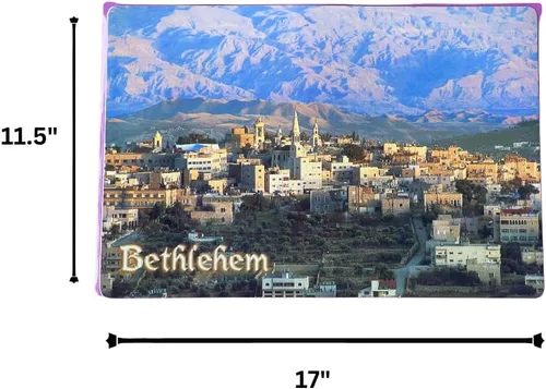 Miniatura 5 de Manteles individuales religiosos de doble cara, juego de 4 manteles individuales de plástico para mesa de comedor con fotos de Belén, Tierra Santa