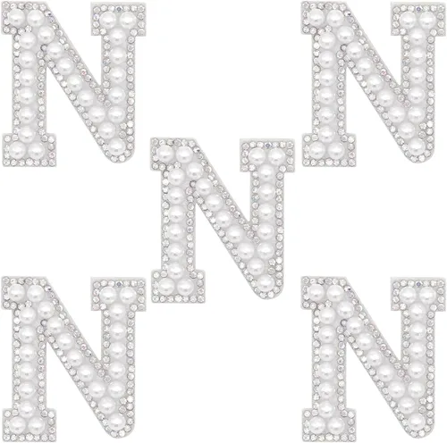 Miniatura 18 de Parche de letras A-Z para planchar con diamantes de imitación brillantes de perlas del alfabeto inglés, parche de costura para vestido de novia