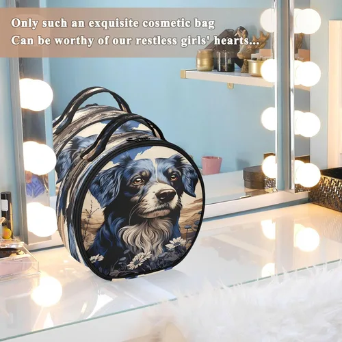 Miniatura 7 de senya Bolsa redonda para cosméticos, estuche de viaje para maquillaje, bolsa organizadora de maquillaje con divisores ajustables, portátil
