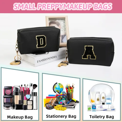 Miniatura 7 de AIBFRID 2 piezas de bolsas de maquillaje iniciales para mujeres, regalos de cumpleaños para niñas de 4 5 6 7 8 9 10 11 12 años, bolsas de cosméticos