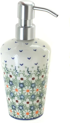 Miniatura 13 de Cerámica polaca de rosa azul, dispensador de jabón de margaritas azules, 6.75 pulgadas de alto, accesorio de baño de cerámica polaca pintado a mano