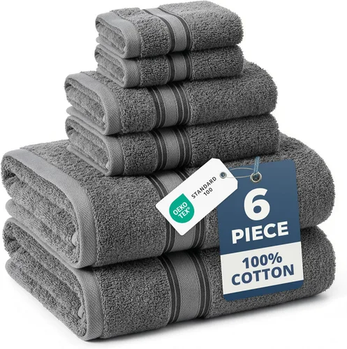 Miniatura 80 de Lane Linen Juego de 4 toallas de baño de 100 % algodón (35 x 66 pulgadas), juego de toallas de baño extragrandes de algodón sin torsión, secado Gris