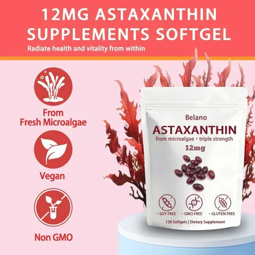 Miniatura 2 de BELANO Nuvapure Astaxantina 12 mg, fácil de tragar, sin OMG, suministro de 4 meses, 120 cápsulas blandas