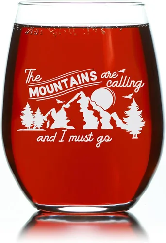 Miniatura 4 de C M Copa de vino sin tallo, The Mountains Are Calling and I Must Go, 17 onzas, vidrio transparente, regalo para él, ella, esposa, marido, amigo