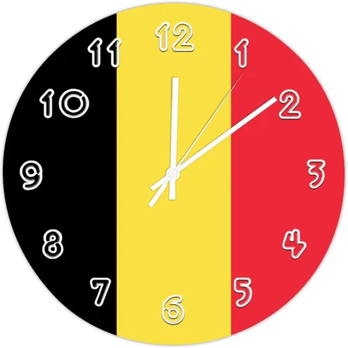 Reloj de pared de Bélgica - Reloj de pared con bandera de Bélgica para dormitorio, sala de estar, oficina, escuela, decoración artística de pared,