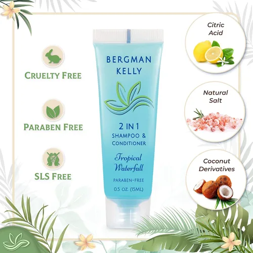 Miniatura 2 de Bergman Kelly - Champú y acondicionador 2 en 1 tamaño viaje - 0.5 fl oz, 200 PK, cascada tropical - Deleite a sus invitados con amenidades de champú