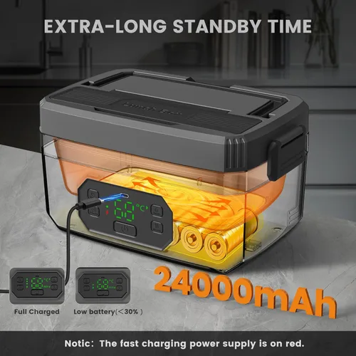 Miniatura 4 de Fiambrera eléctrica inalámbrica de 1.6L para adultos, lonchera térmica recargable de 24000 mAh con calefacción programada inteligente, calentador