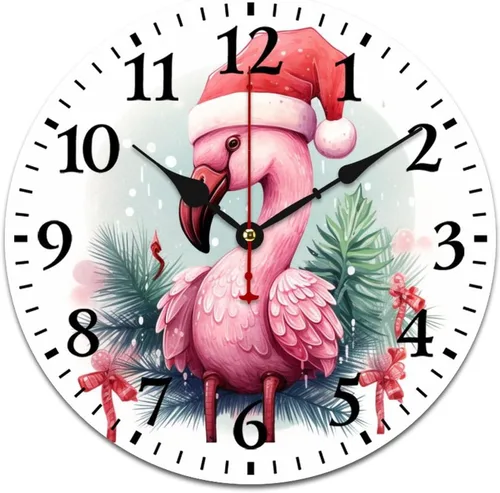 Miniatura 16 de Relojes de pared de 10 pulgadas, sombrero de Navidad, flamenco, reloj colgante de madera, silencioso, sin tictac, números arábigos, estilo país