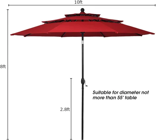 Miniatura 6 de Tangkula Sombrilla de patio de 3 niveles de 10 pies, sombrilla de aluminio con doble ventilación para exteriores, con manivela, para mercado, patio