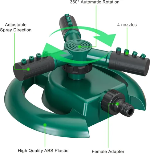 Miniatura 3 de Rociadores para patio, rociador de agua, rociador de césped de rotación de 360 grados, 3 brazos ajustables, cobertura de área grande, rociadores