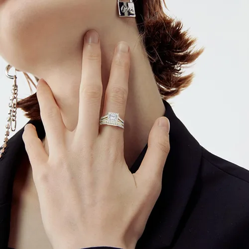 Miniatura 2 de Anillo de compromiso cuadrado de diamantes de imitación para mujer, anillo de compromiso con circonita, joyería elegante (dorado, 7)