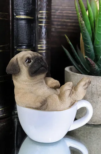 Miniatura 6 de Ebros Gift Mini adorable taza de té realista de perro carlino en figura de taza de té blanco, 3 pulgadas de alto, perro de raza de perro, escultura