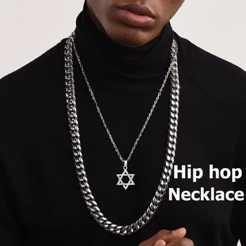 Miniatura 86 de U7 - Collar con Estrella de David para hombres y mujeres, dije hexagonal de acero inoxidable con cruz/piedra de rubí/collares clásicos judíos