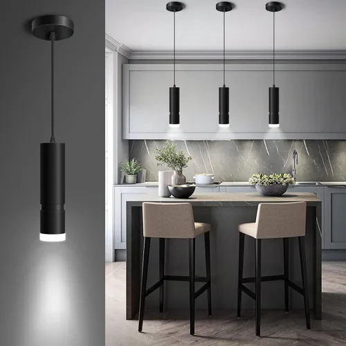 Miniatura 14 de OKELI Luz Colgante, Luminaria de Luces Colgantes Negras Modernas, Iluminación Colgante LED Única de 3-CCT para Isla de Cocina, 20W