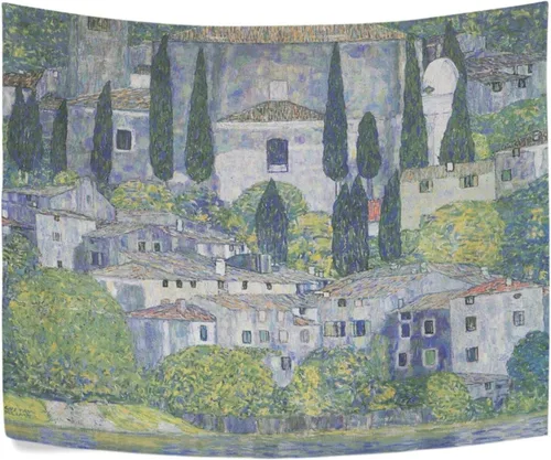 Miniatura 4 de AHOMY Tapiz artístico de Gustav Klimt Church in Cassone, tapiz para colgar en la pared, paisajes naturales, tapices para sala de estar, dormitorio