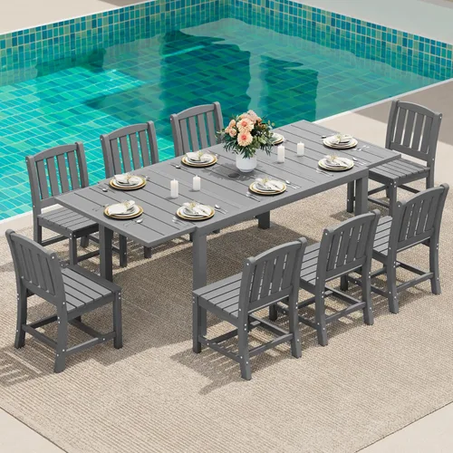 Miniatura 42 de SERWALL Juego de comedor para exteriores de 9 piezas, mesa de comedor expandible de 60 a 83 pulgadas y 8 sillas de polietileno de alta densidad