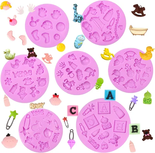 Miniatura 14 de Moldes de silicona para baby shower, pies de bebé, botella de mano, botón de ropa, fondant para decoración de pasteles, decoración de cupcakes