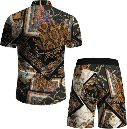 Miniatura 5 de RPOVIG Conjunto de 2 piezas con sombrero de pescador para hombre, camisa a juego, pantalones cortos hawaianos para festivales florales