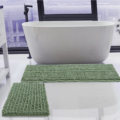 Miniatura 15 de Juego de 2 alfombras de baño de felpilla de lujo, parte inferior de goma termofusible gruesa, antideslizantes, alfombras de baño de secado rápido