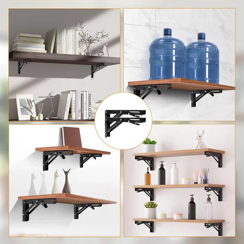 Miniatura 7 de Soportes plegables para estantes de 8 pulgadas, estante de metal resistente, soporte plegable montado en la pared para ahorrar espacio, mesa