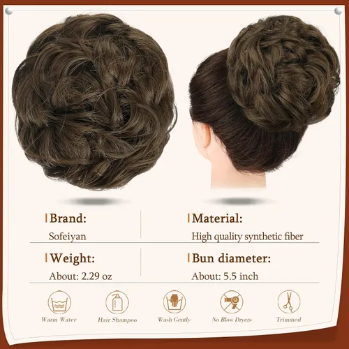 Miniatura 2 de SOFEIYAN Pinza de Gancho Moño Desordenado de Cabello Sintéticico, Cabello Ondulado y Rizado, Pinza de Cabello en Gancho, Chignon, Cola de Caballo