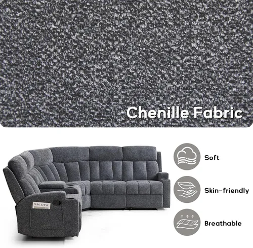 Miniatura 6 de CANMOV Juego de sofá modular reclinable manual, juegos de muebles de tela en forma de L, sofá esquinero modular reclinable y silla reclinable