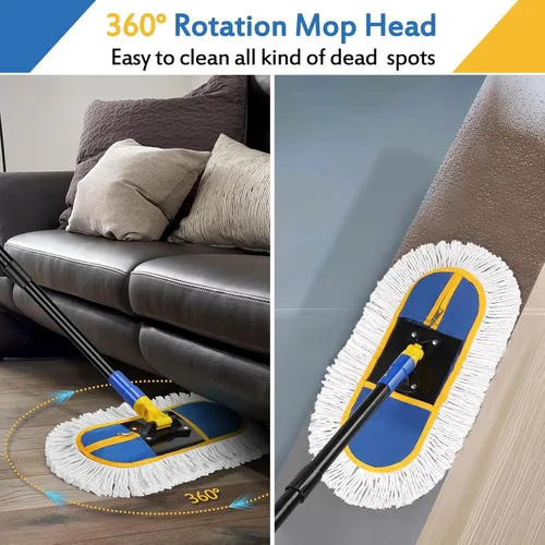 Miniatura 3 de SOBONNE Trapeador de polvo para limpieza de suelos de madera dura, plumero húmedo y seco con almohadillas de algodón lavables, escoba para madera