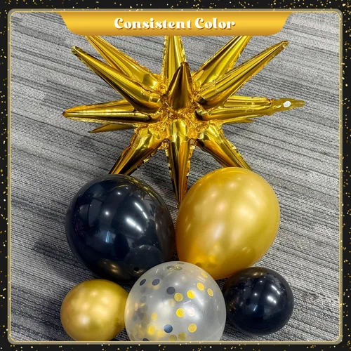 Miniatura 6 de Kit de Arco de Guirnalda de Globos Negros y Dorados, 140 Piezas de Globos de Confeti Negros y Dorados con Estrellas para Cumpleaños, Graduación, Año