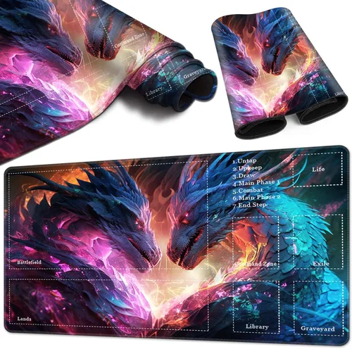 Miniatura 11 de Tapete de juego para MTG Playmat con zonas, 24 x 14 pulgadas, tapete de juego TCG ideal para MTG Playmat Game Trading Board, impresión original