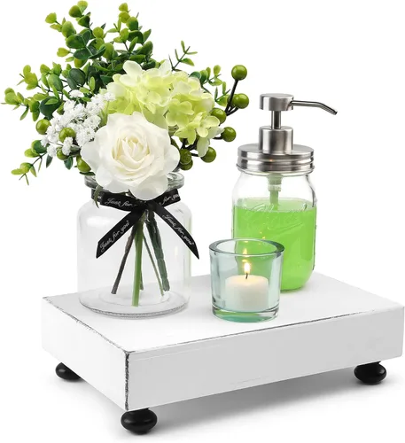 Miniatura 8 de Beserte - Elevador de madera para encimera de cocina, soporte y bandeja de jabón de madera, decoración de baño, tamaño 10.9 x 7 pulgadas, gris