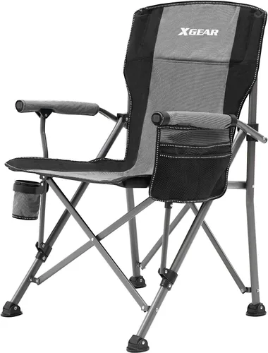 Miniatura 7 de XGEAR Silla de camping con brazo duro y respaldo alto, resistente con soporte para tazas, para campamento, pesca, senderismo, al aire libre, bolsa
