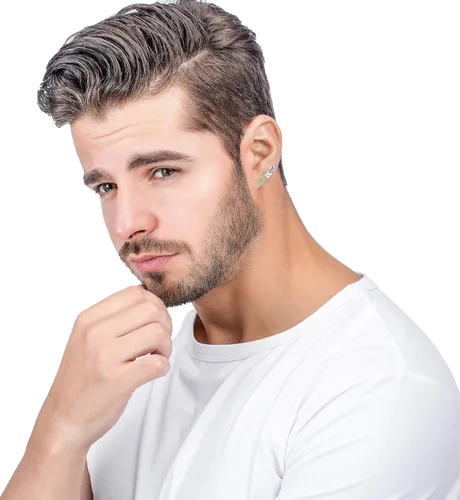 Miniatura 5 de Jstyle 4 pares de pendientes magnéticos de acero inoxidable para hombres y mujeres con circonita cúbica dorada, sin perforación, juego de 0.236