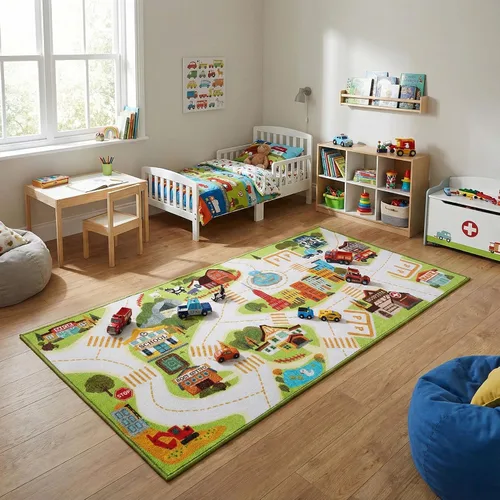 Miniatura 3 de Alfombra de juego para niños con bolsa de almacenamiento, grande de 55 x 26 pulgadas, alfombra de juego de actividades para jugar en el suelo