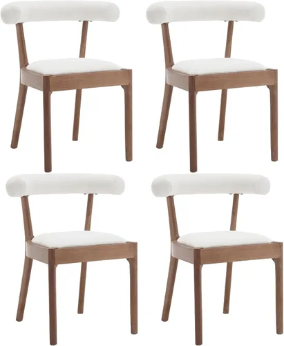 Miniatura 18 de Kmax Sillas de comedor de mediados de siglo, sillas de cocina de tela moderna con marco con acabado de nogal natural, respaldo curvado de lino, beige