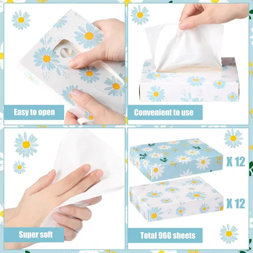 Miniatura 4 de Yinder 24 paquetes de 960 hojas de pañuelos faciales desechables para automóvil, cajas faciales desechables para pañuelos de viaje, cajas suaves