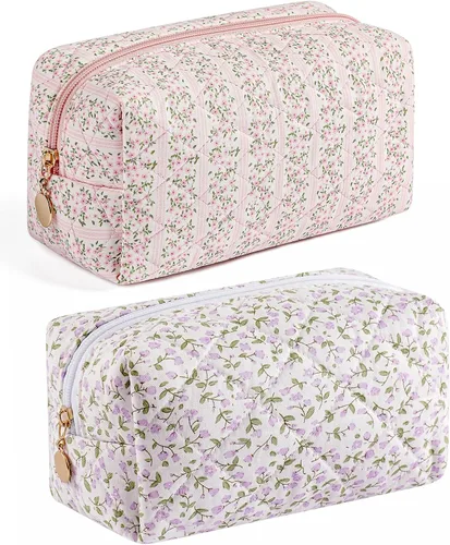 Miniatura 12 de Bolsa de maquillaje de viaje para mujeres y niñas, bolsa de maquillaje con cremallera, flores florales, organizador de maquillaje, bolsa de tela