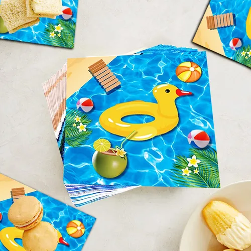 Miniatura 5 de Juego de 60 piezas de vajilla para fiesta en la piscina, platos de fiesta en la piscina de 7 pulgadas y servilletas de piscina, tenedor