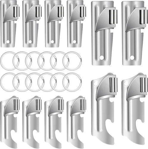 12 abrelatas de estilo militar con llaveros, abrelatas Anglecai P-51 y P-57, abrelatas de latas de acero inoxidable para supervivencia del ejército