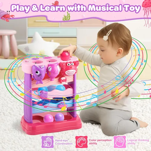 Miniatura 4 de V-Opitos Juguetes musicales para niños de 1 y 2 años, juguetes interactivos de alimentación con pelota, juguetes educativos Montessori, regalos