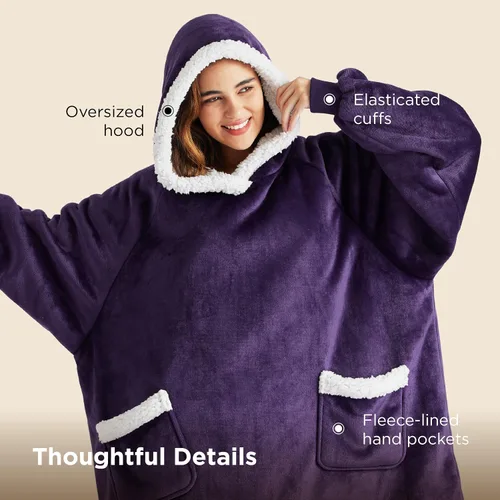 Miniatura 7 de Bedsure Manta con Capucha, Manta Portátil con Capucha como Regalos para Mamá, Regalos de Cumpleaños para Mujeres, Niños y Adolescentes, Sudadera